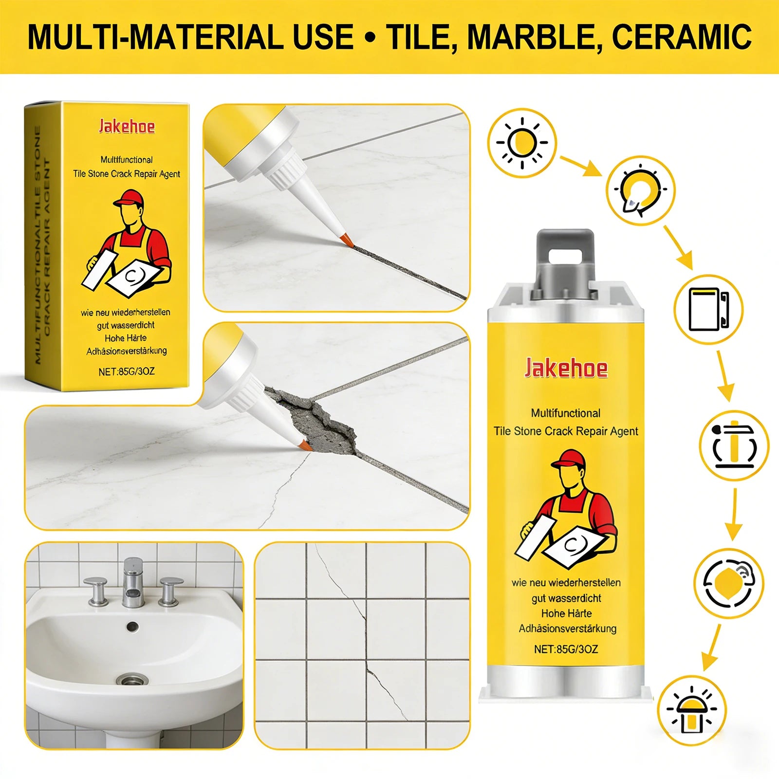 Tile Stone Crack Repair Agent Quickly Repair Ceramic Tiles Crack Restore Tile Integrity Waterproof Durable Ceramic Tile Care Set Qme