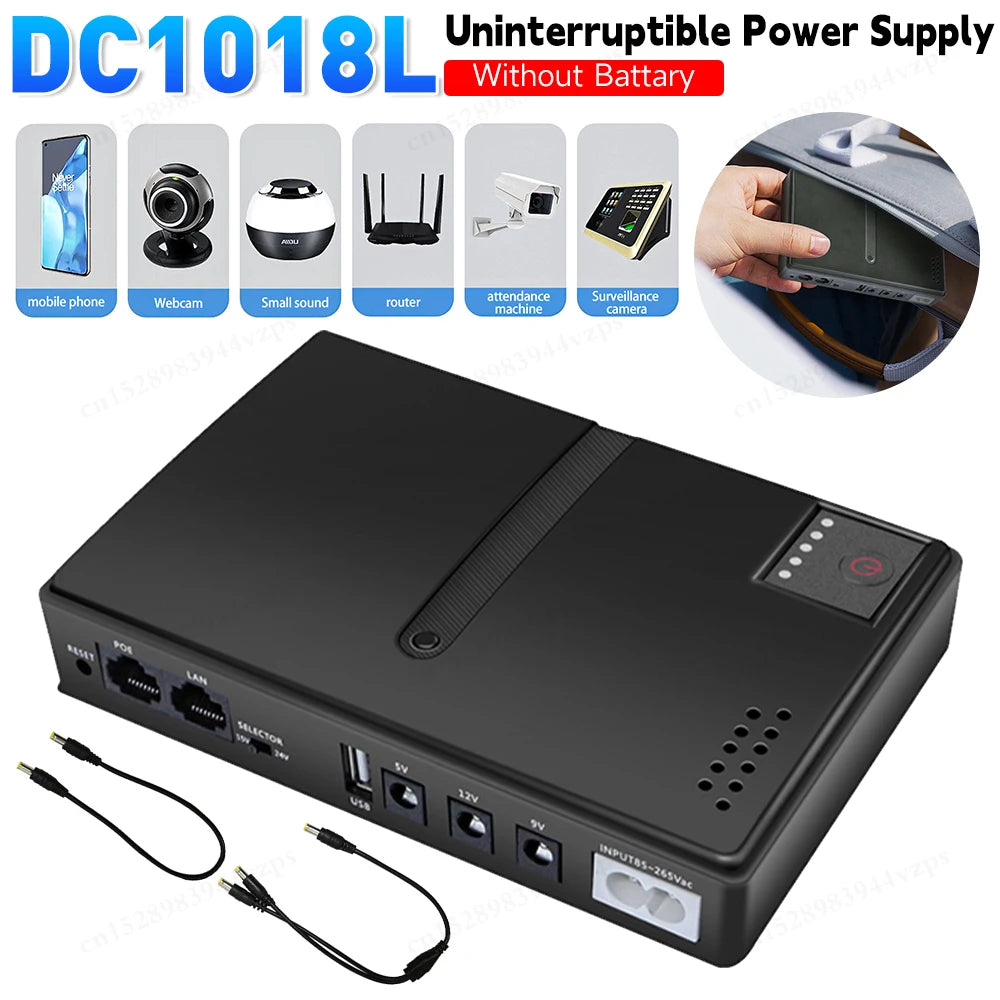 DC1018L Mini Portable UPS Backup Power Adapters 5V 9V 12V Uninterruptible Power Supply Battery Backup for WiFi Router Camera Qme