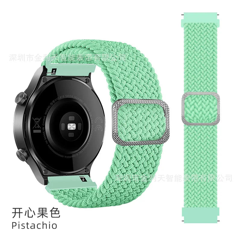 Elastic Nylon Braided Watch Band Adjustable Strap For Samsung Galaxy Watch 3 Huawei Watch 20MM 22MM 45MM 46MM Qme Pistachio 20mm