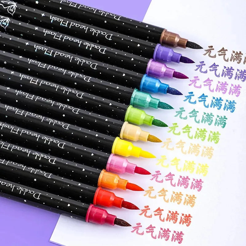 6-24 Pcs Double Tips Glitter Acrylic Markers Paint Pens Sparkly And Shiny for Rock Painting Stone Ceramic Glass Wood Fabric Qme