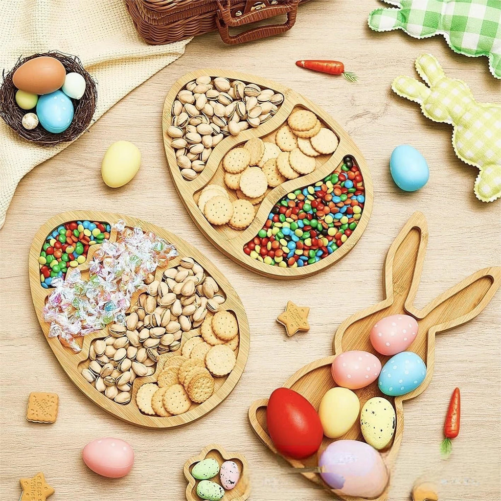 Wooden Serving Platter Easter Egg Bunny Decoration Tray Rustic Festivals Decorative Tray Board for Fruit Candy Multiuse Plates Qme