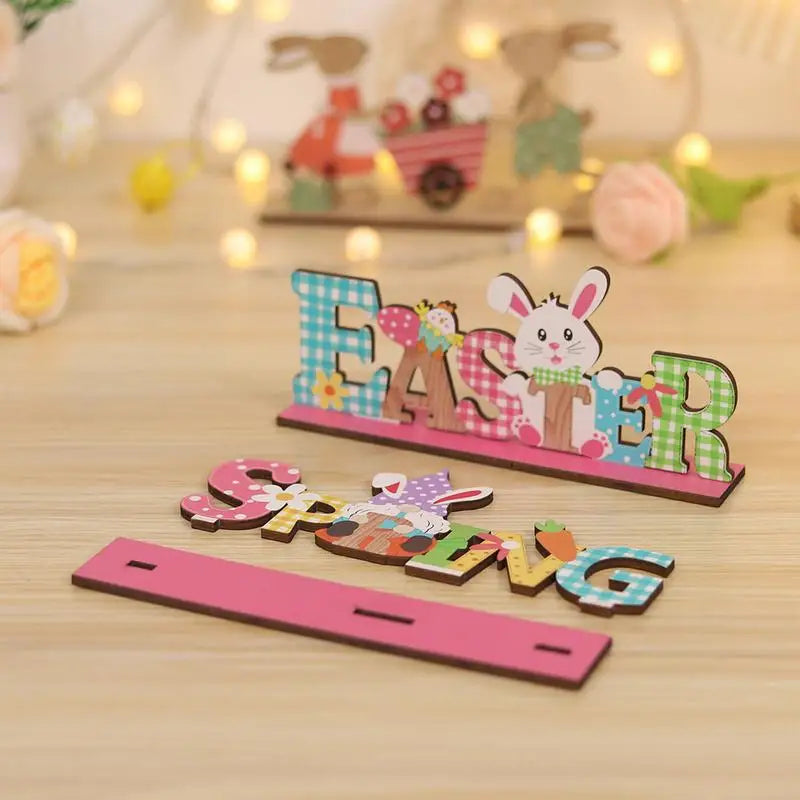 Bunny Easter Sign Table Gnome Wooden Tiered Tray Decor 2X Desk Qme