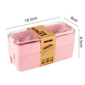 Double-layer Wheat Straw Lunch Box Fork Spoon Microwave Safe Portable Qme 750ML Pink
