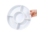 Portable Plastic Food Storage Tray Reusable Round Shape Divided Dinner Plate 5-Compartment Snack Container Plate Household Use Qme white