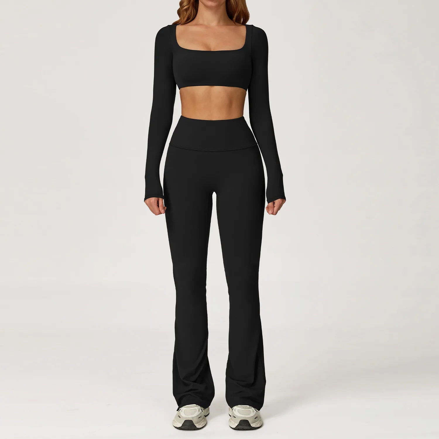 B 2PCS Yoga Suit Sports Set Women Quick-Dry Gym Set Women Tracksuit Running Workout Long Sleeve Sports Shirt Yoga Clothing Qme Top pants Black S