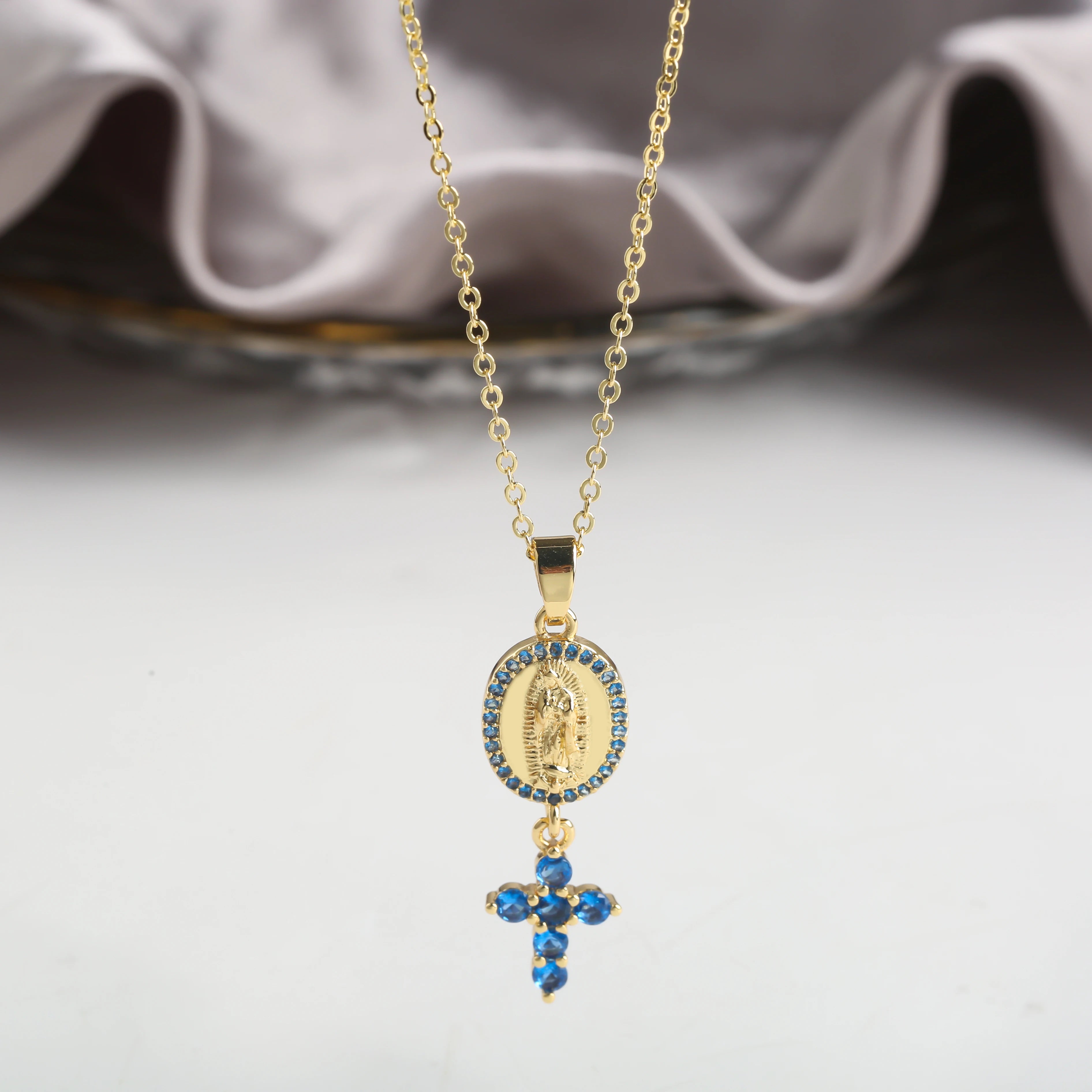6 Design Cute Female Crystal Zircon Necklace Classic St Jude Cross
