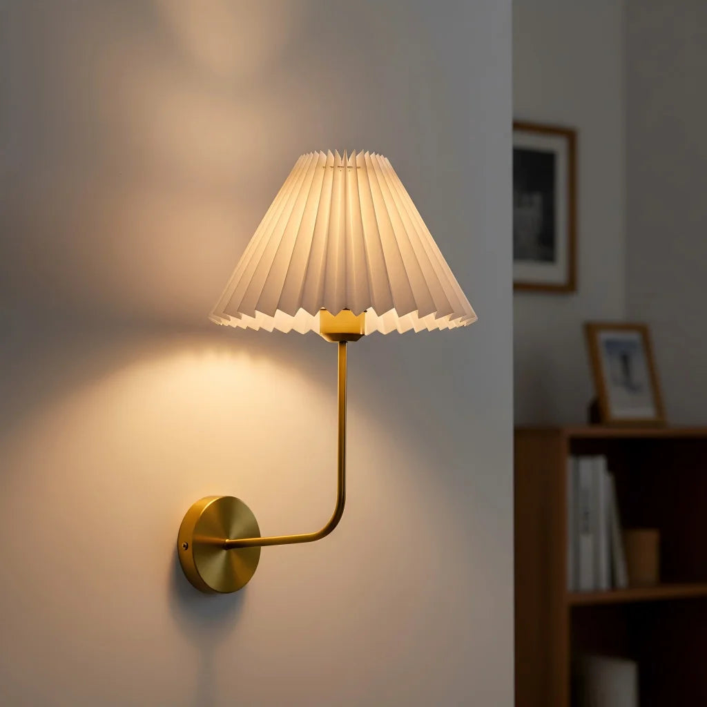 Nordic E27 Retro Wall Lamp Minimalist Pleated Umbrella Shaped Bedroom Bedside Lamp Living Room Hotel Aisle Home Decoration Light Qme