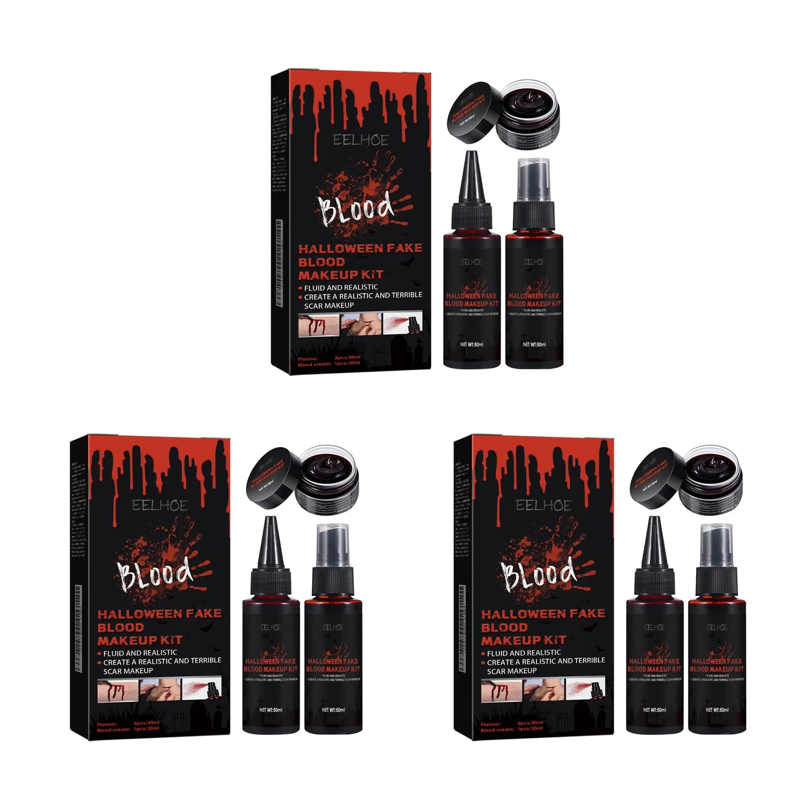 Halloween Fake Blood Makeup Kit Realistic Washable SFX Coagulated Blood Spray Cream For Cosplay Zombie Vampire Costume Party Qme 3 Sets
