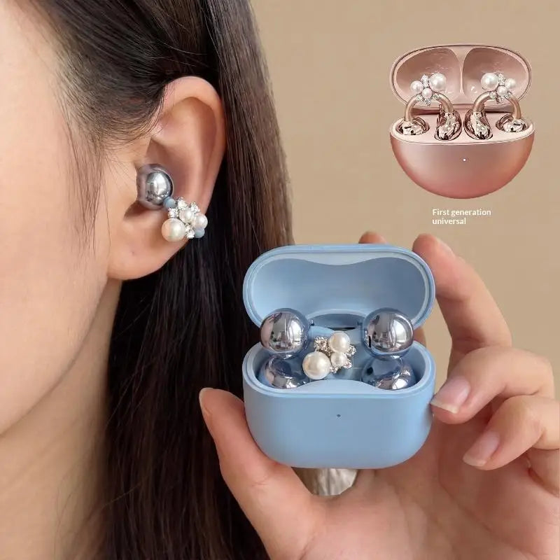 Shiny Flower Rhinestone Bluetooth Headset Clip Detachable Exquisite Qme