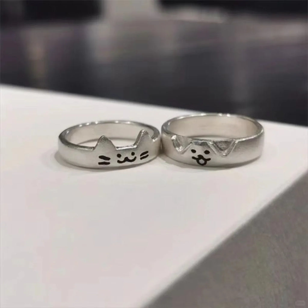 1pcs Cute Cat Dog Animal Couple Ring for Women Men 2025 New Fashion Statement Lover Rings Valentine's Day Party Jewelry Gifts Qme