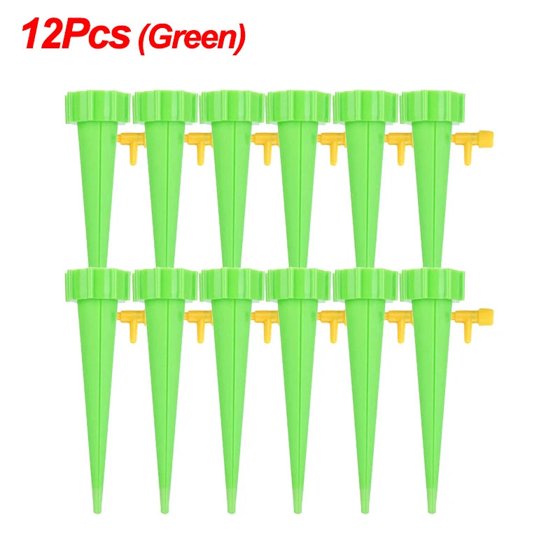 Automatic Drip Irrigation System Self Watering Spike for Flower Plants Greenhouse Garden Adjustable Auto Water Dripper Device Qme Green-12Pcs