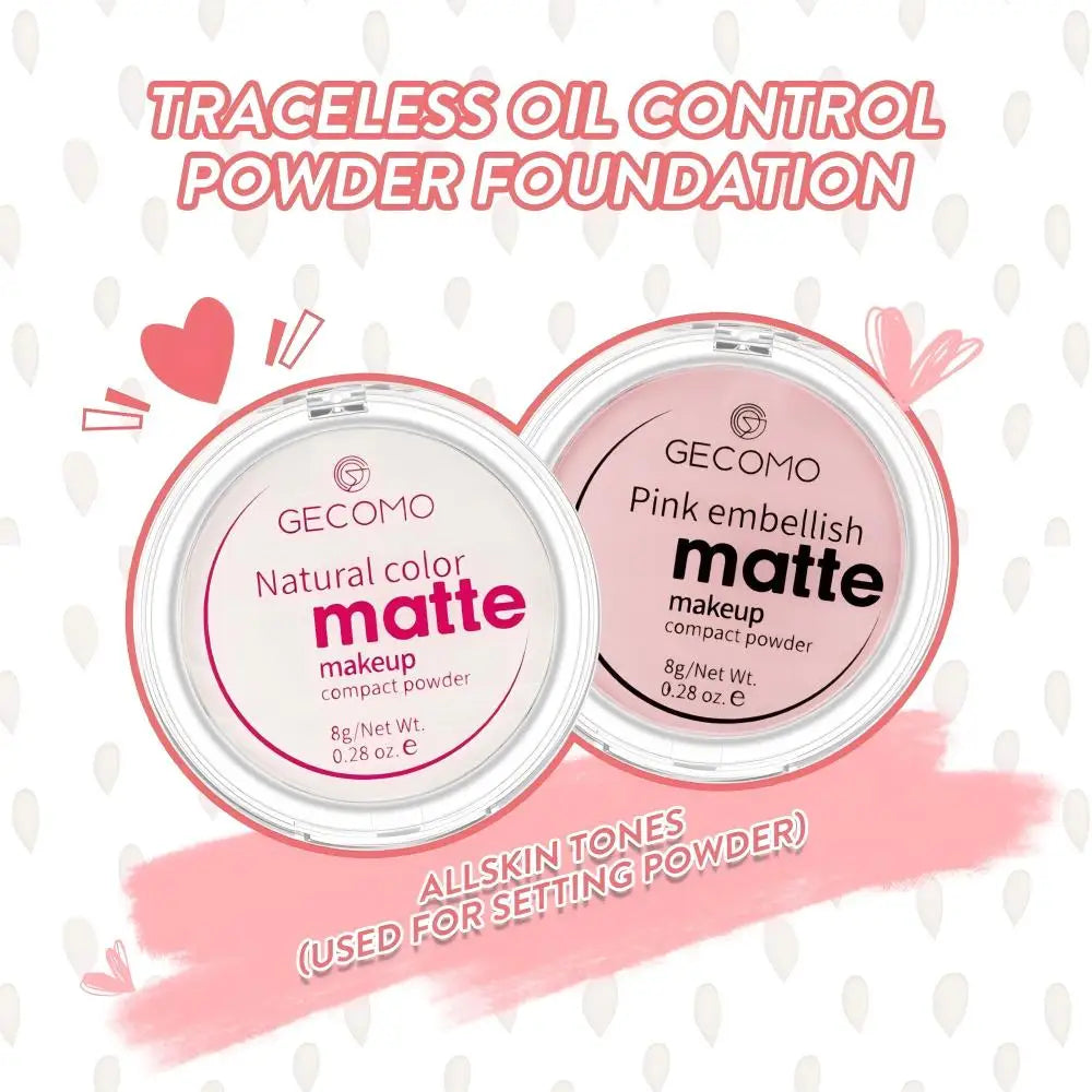 GECOMO Mattifying Compact Powder 12H Long Last Oil Control Silky Matt Makeup Setting Powder Translucent For All Skin Tones Qme