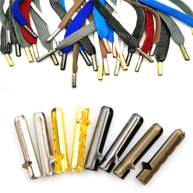 50 Metal Shoelace End Clips DIY Repair Replacement Parts Qme