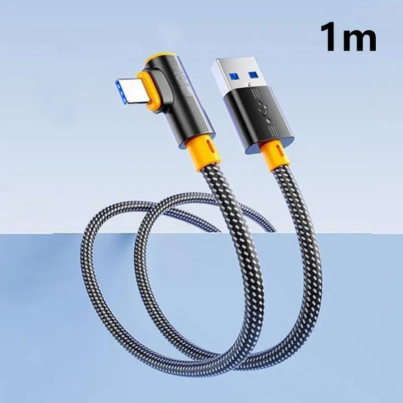 USB Type C 240W Fast Charging Cable USB-C 90° Elbow Data Line 1M/1.5M/2M/3M PD Quick Charge 3.0 Wire For Samsung Huawei Xiaomi Qme black A-C 1m