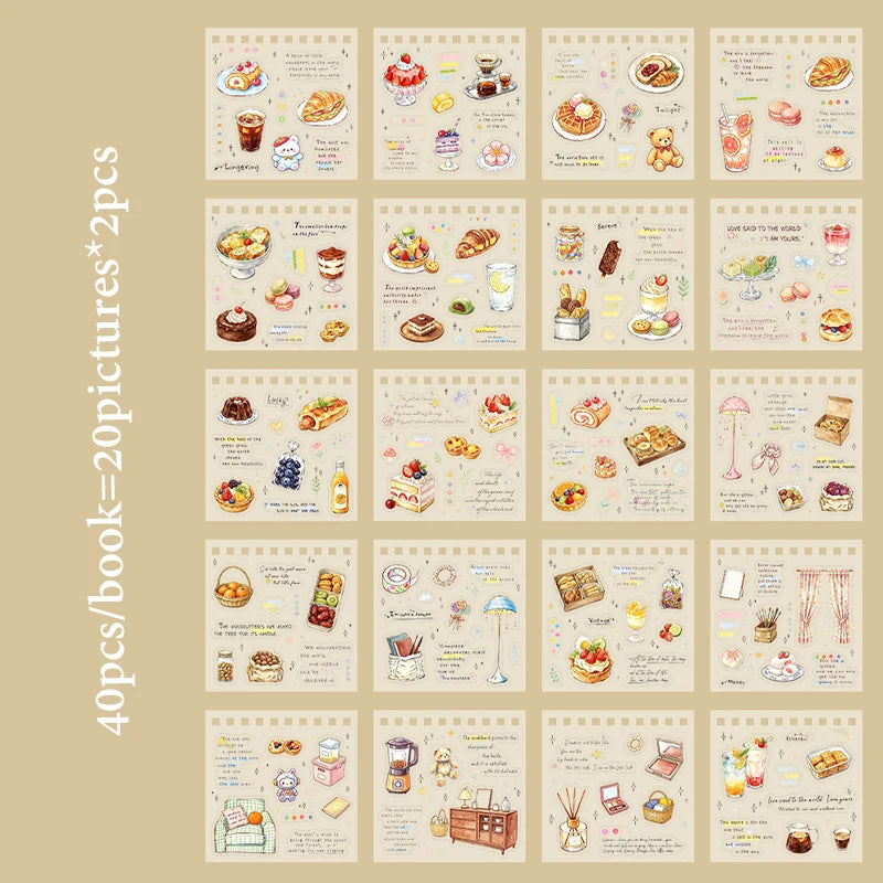 Vintage Cute Pre-Cut Food & Floral Sticker Book, Decor Stickers for Junk Journals, Phone Cases & Photo Albums Qme A