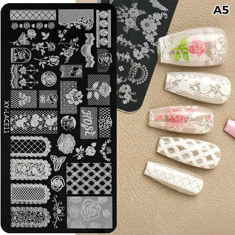Nail Stamping Plates Rustproof Stainless Steel Lace Floral Patterns Qme A5