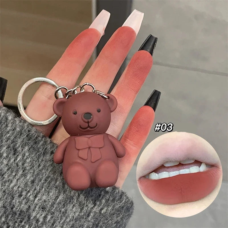 Matte Velvet Lipglaze Waterproof Long Lasting Cute Bear Lipglosses Silky Smooth Liquid Lipstick Makeup Sexy Women Lip Balm Gift Qme 03