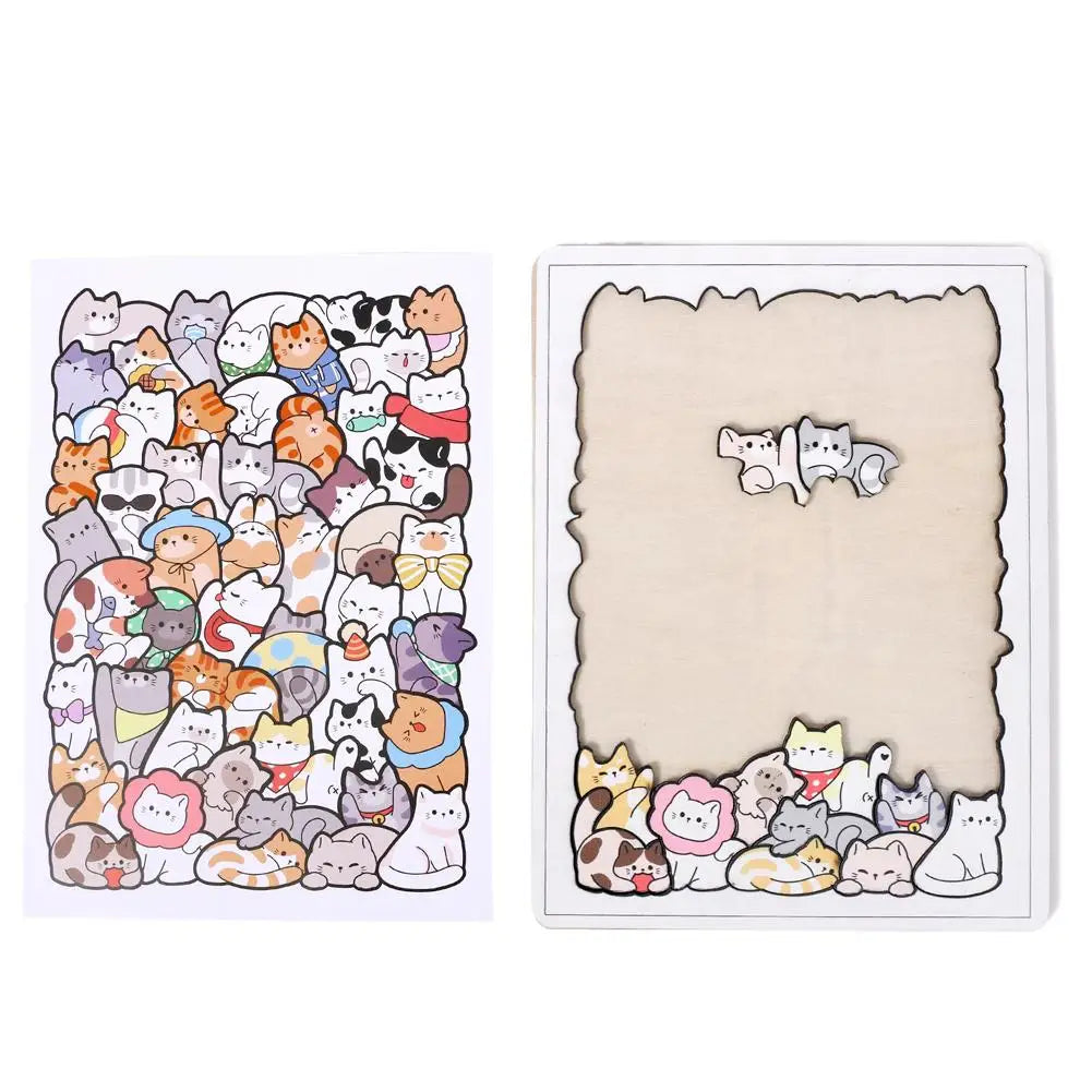 50pcs Wooden Cat Puzzles Animal Wooden Puzzle Stacking Toys Educational Puzzle For Kid Boys Girls Gifts Decoration Painting Qme Cat