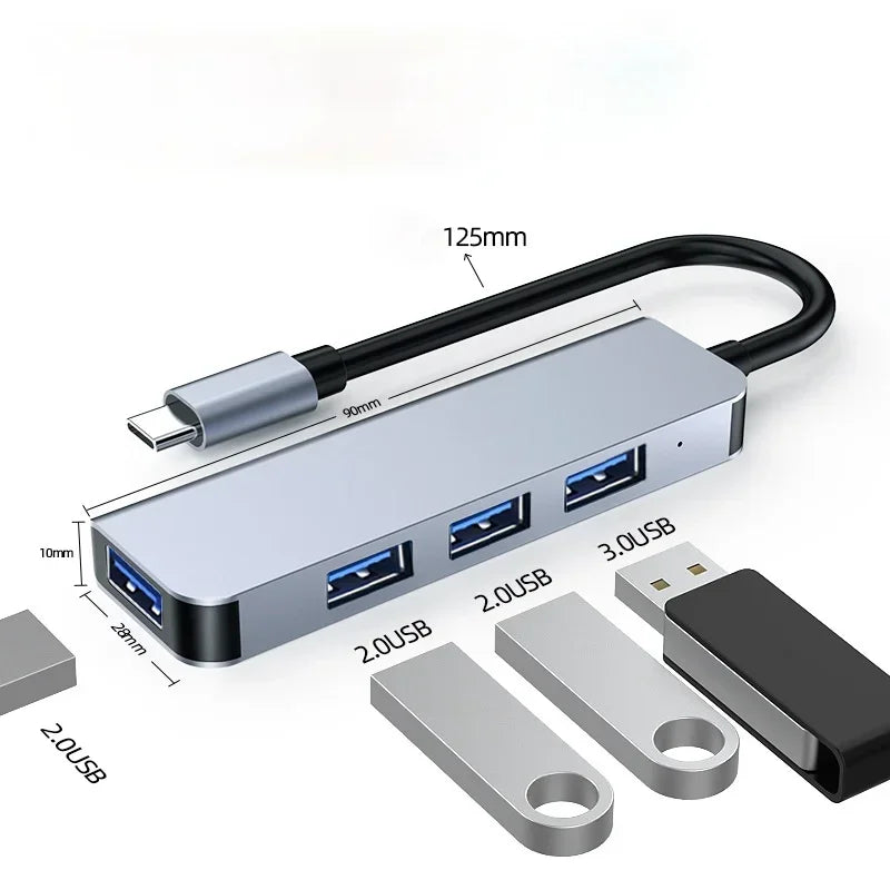 New Adapter 4 USB Ports Long-lasting Lightweight 5Gbps Transmission DC 5V 0.9A Compact Type-C Adapter for Mobile Phone Qme 4 in 1