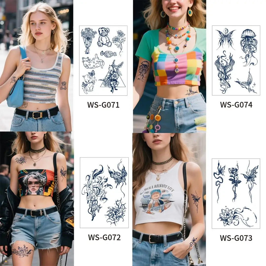 A 4/6pcs Disposable Small Tattoo Stickers for Women Men Flowers Moon Heart Temporary Tattoos for Hand Chest Wrists Body Art Qme 4pcs WS-G071G073