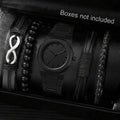 Retro dark style men's steel strap watch multi style handmade bracelet jewelry gift set Qme black