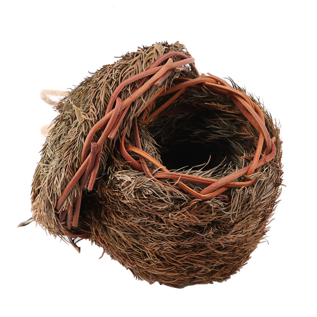 Handmade Woven Bird Nest Cage Hanging Parrot House Hamster Small Pet Nest Cage Natural Straw Bird Hut Home Decor Animal Hideout Qme