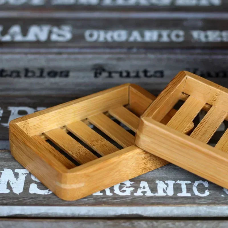 Portable Wooden Natural Bamboo Soap Dishes Tray Holder Storage Rack Qme