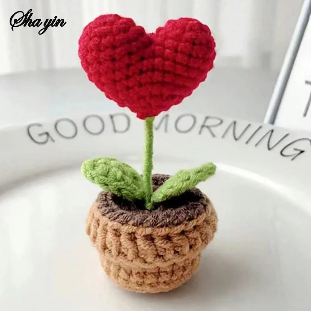 Hook Woven Finished Small Potted Plant Simulation Flower Potted Plant Flower Decoration Creative Gift Ornament Qme
