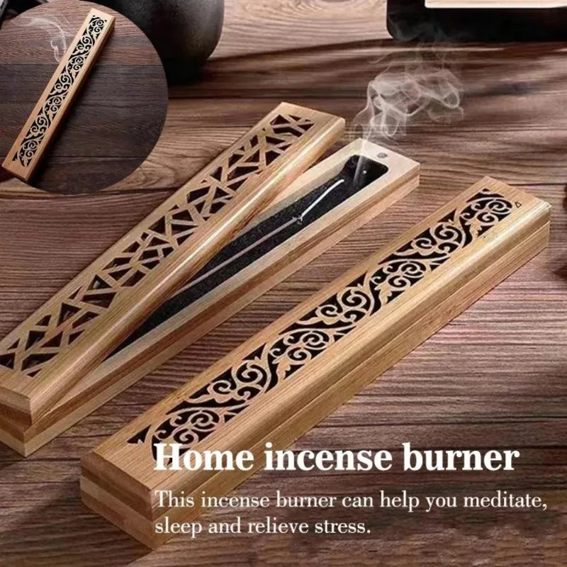 Natural Bamboo Incense Burner Laying Plate Aromatherapy Wooden Box Qme