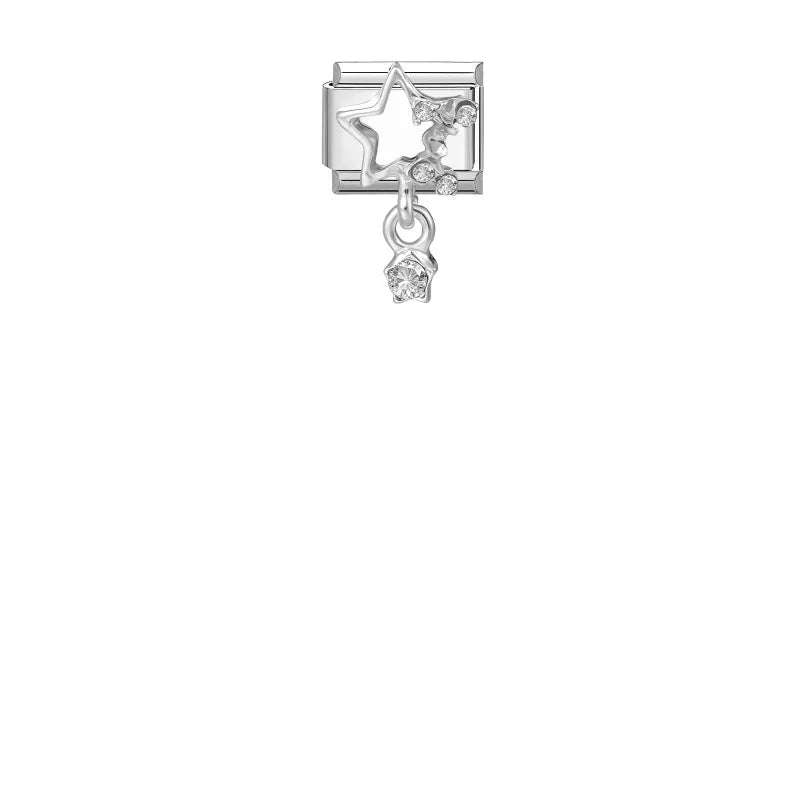 Women Zircon Pink Black Shiny Stars Heart Bow Pearl Pendant Italian Charm Links Fit 9mm Stainless Steel Bracelet DIY Making Gift Qme Style 3