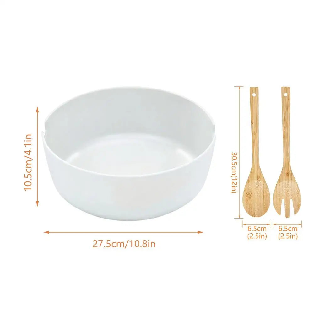 Large Salad Bowl Bowls Serving Lids Wooden Serveware Spoon Fork Home Qme China Mainland Black