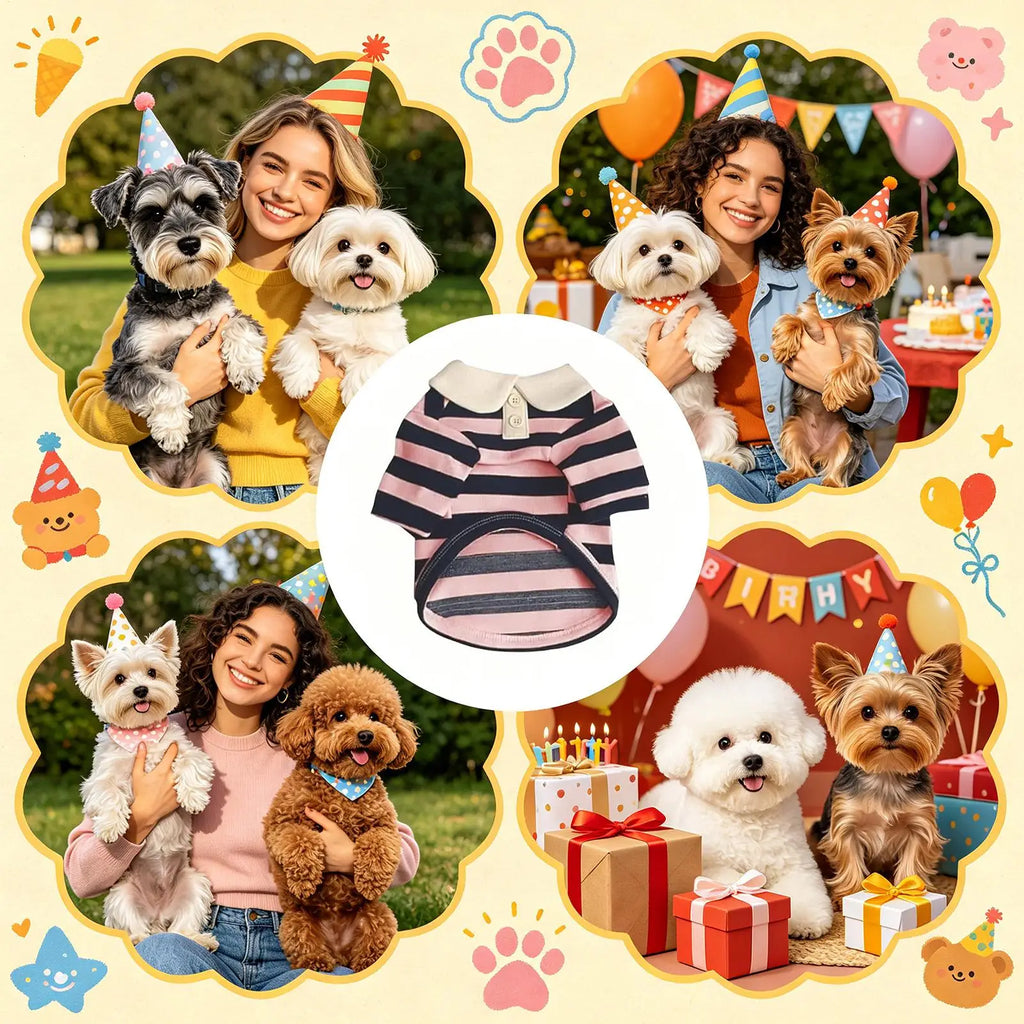 Small Dog Tshirt Casual Striped Outfits Collar Breathable Clothes Qme