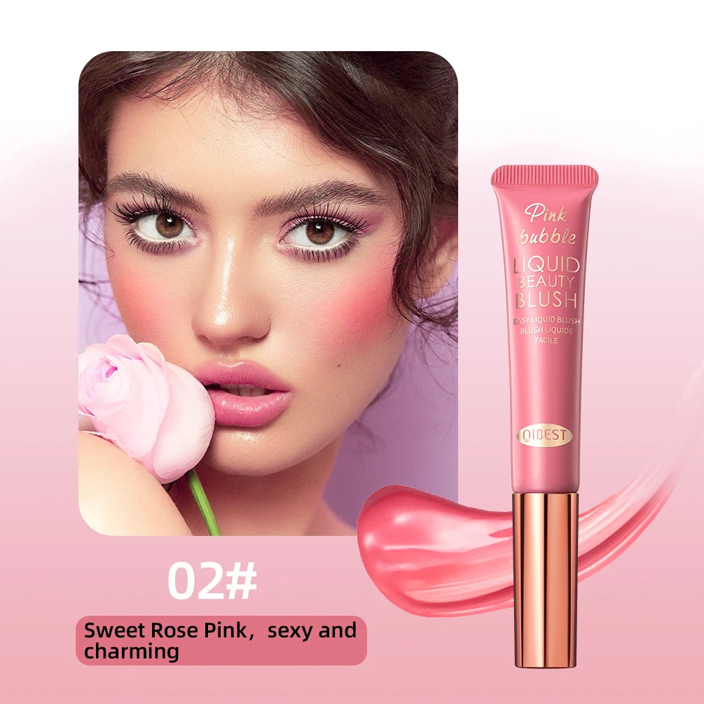 QIBEST Face Liquid Blush Eyeshadow Cheeks Makeup With Cushion Applicator Lightweight Soft Maquiagem Waterproof Smooth CreamBlush Qme Liquid Blush 02