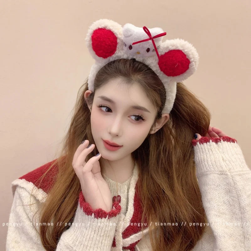 Hello Kitty Sweet Cartoon Headband Cute Bow Versatile Hair Accessory Qme