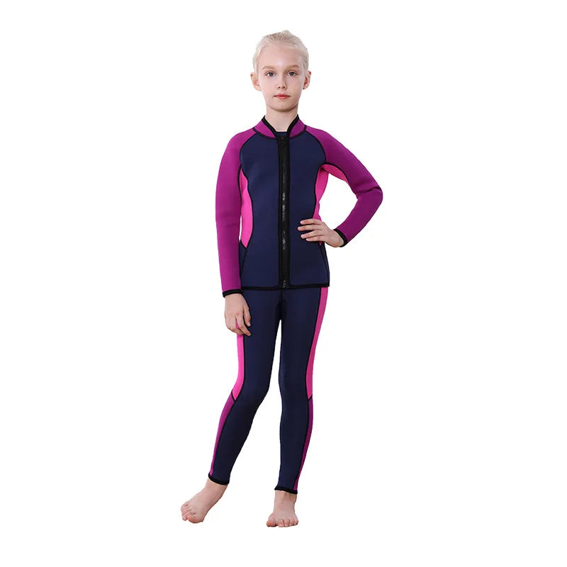 Children's Wetsuit Two-Piece Swimsuit Long Sleeve Surfing Snorkeling Diving Suit Boys Girls Thermal Protection Outdoor Gear Qme Purple red XXL