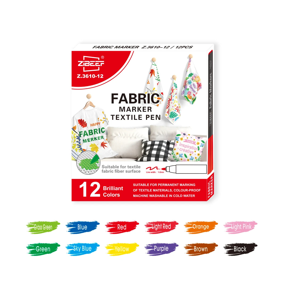 Fabric Markers Pen, 12/24 Colors Permanent Fabric Markers Pens for T-Shirt, Art Marker Set for Canvas Bags Hats Sneakers Qme 12 colors