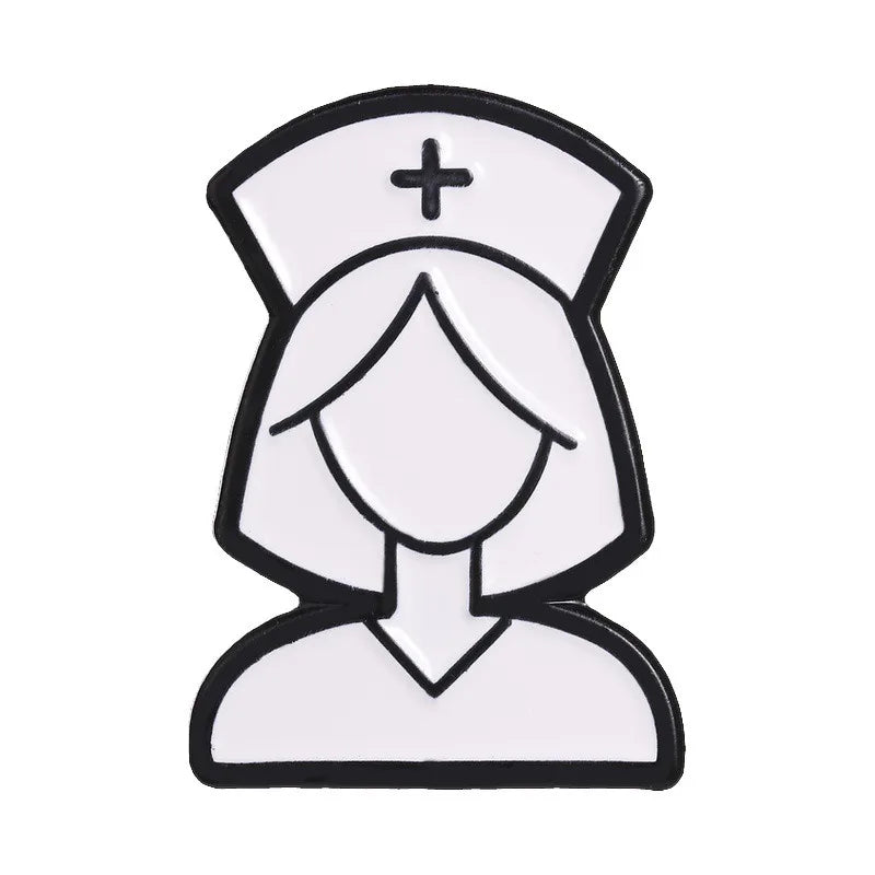 Medical Staff Nurse Silhouette Lapel Pin Black White Alloy Enamel Brooch Unique Nurse Week Gift Collar Backpack Decor Jewelry Qme Style1