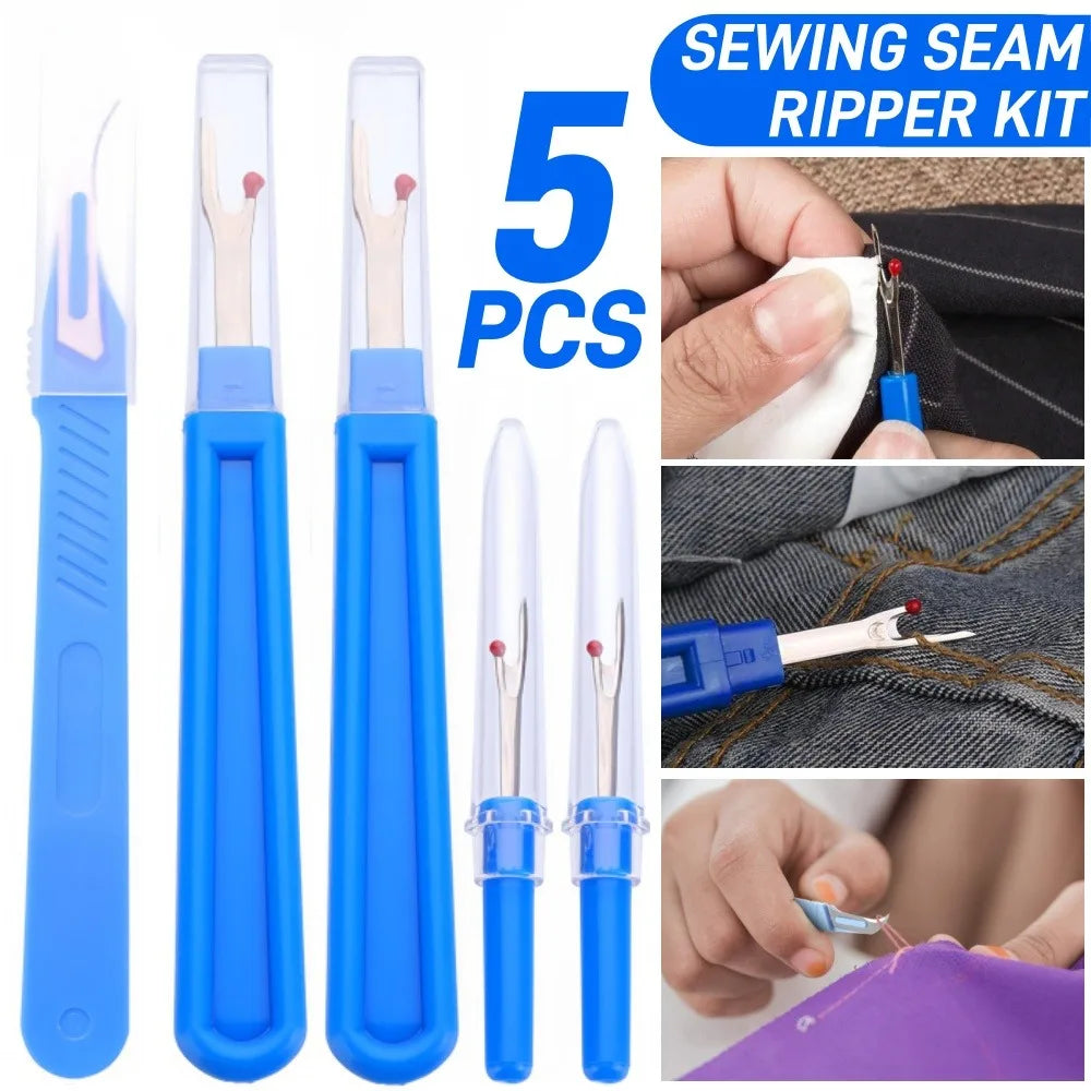 5PCS Sewing Seam Ripper Kit Sewing Accessories Blue Plastic Handle Sharp Seam Stitch Ripper for Hand Embroidery Thread Removal Qme