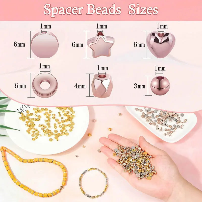 4Colors CCB Spacer Beads Kit in 6 Styles Assorted Round Star Gold Spacer Beads for Bracelet Necklace Making Jewelry DIY Craft Qme