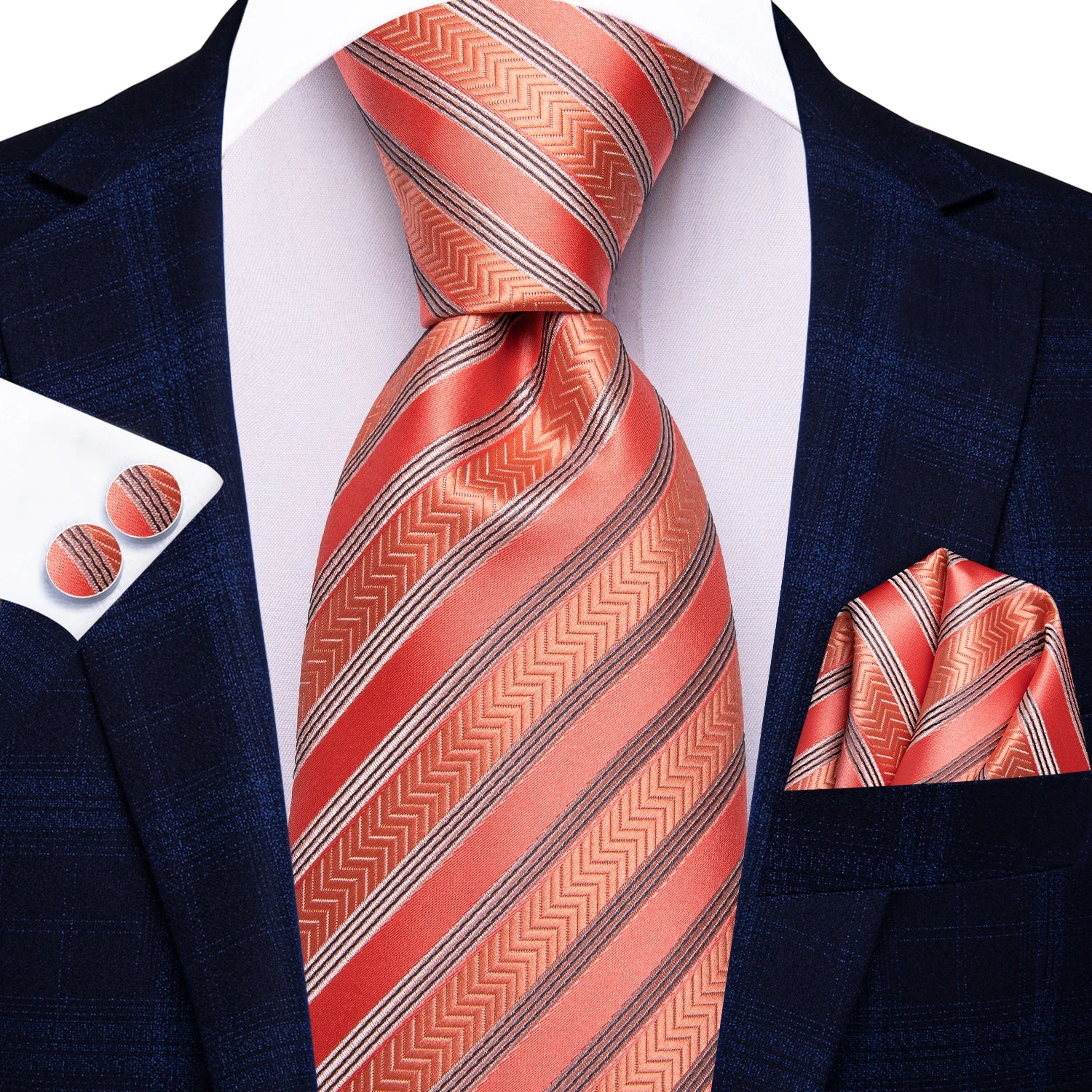 Hi-tie Designer Pink Blue Flamingo Print Silk Ties Men Handkerchief Qme 3851