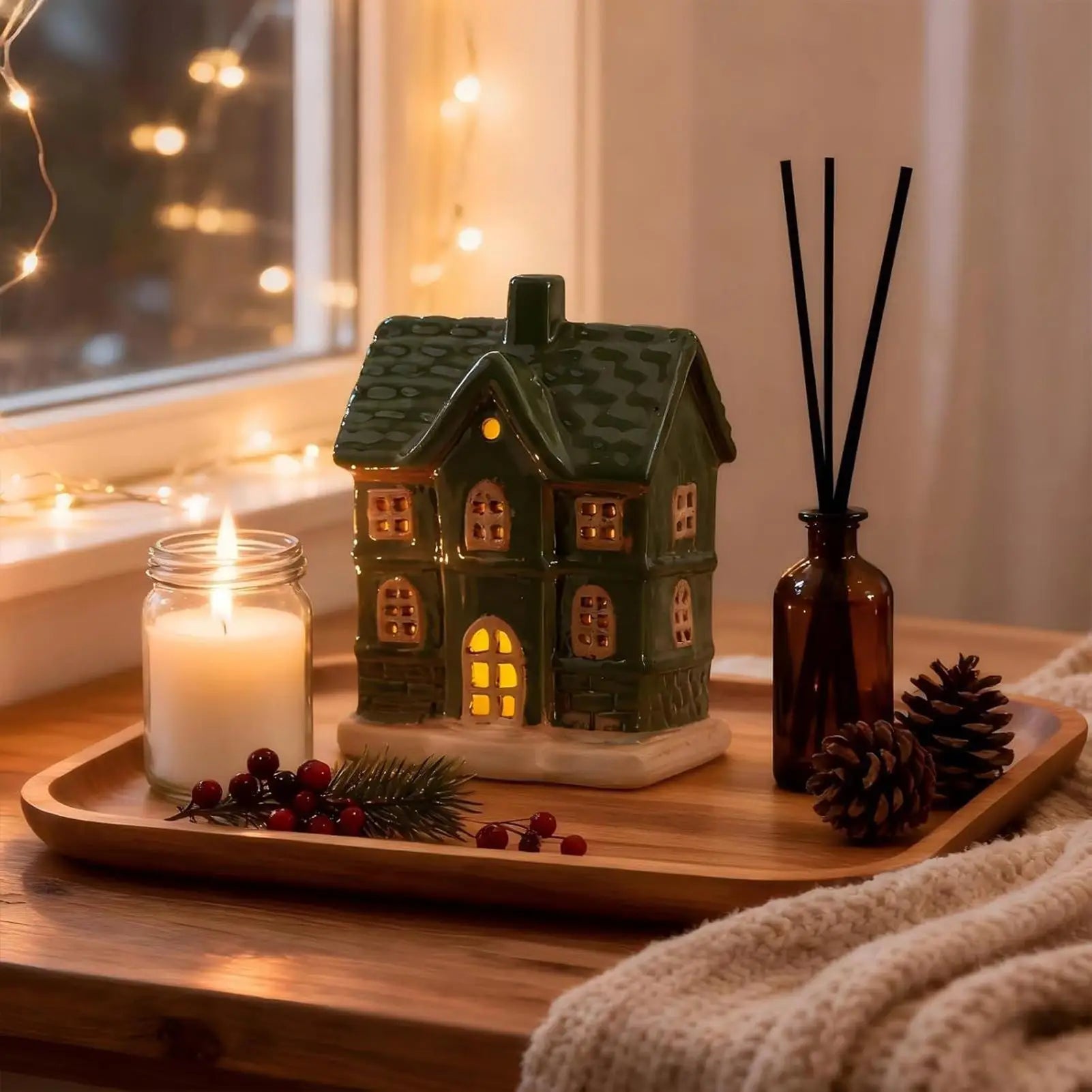 Christmas House Ceramic Light Table Centerpieces Holiday Seasonal Qme