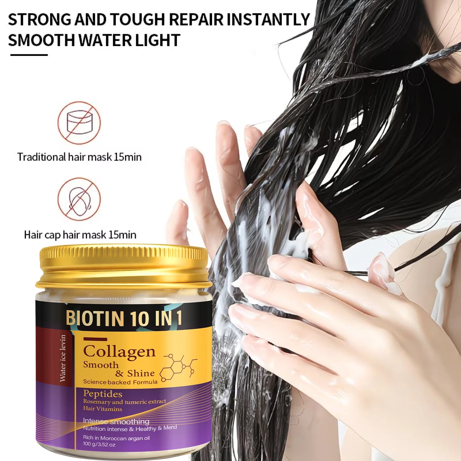 Collagen & Keratin Hair Mask - Biotin 10-in-1 Formula for Smooth, Shiny & Repaired Hair Qme