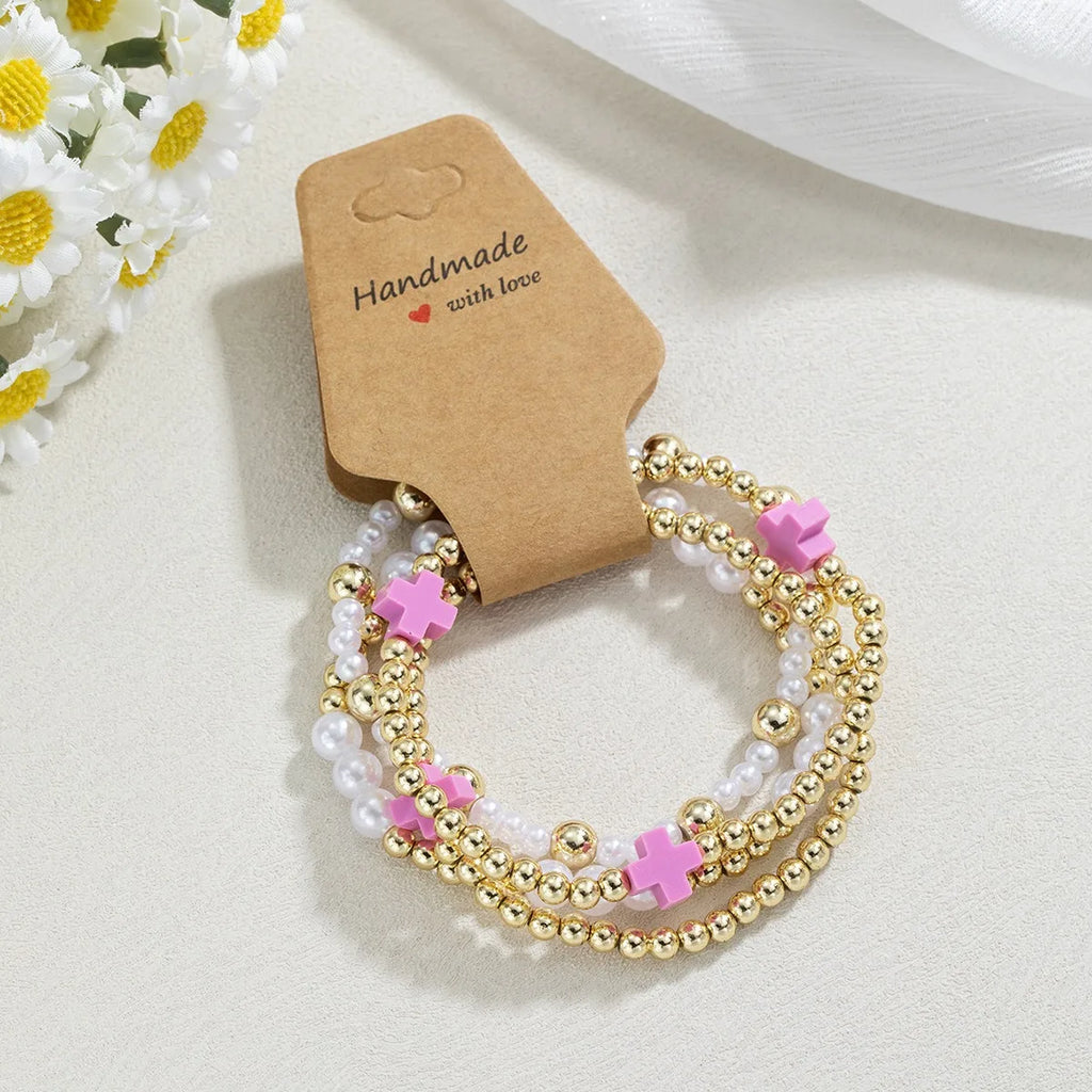 12-Piece Set Fashion Fashion Cross CCB&Seed Beaded Handmade Kraft Paper Bracelet Women Boho Stackable Wrist Jewelry Gift Qme