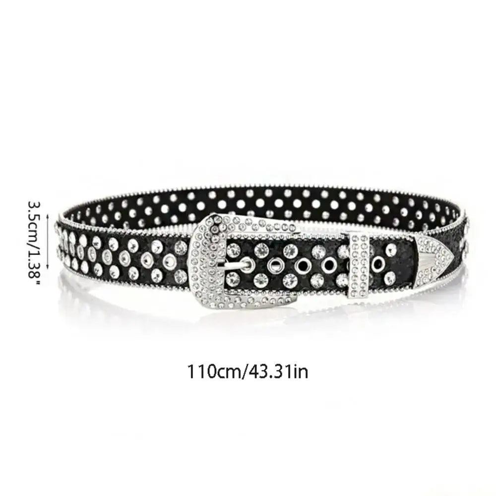 Simple PU Leather Rhinestone Belts Spicy Girl Blingbling Rivet Belt Qme