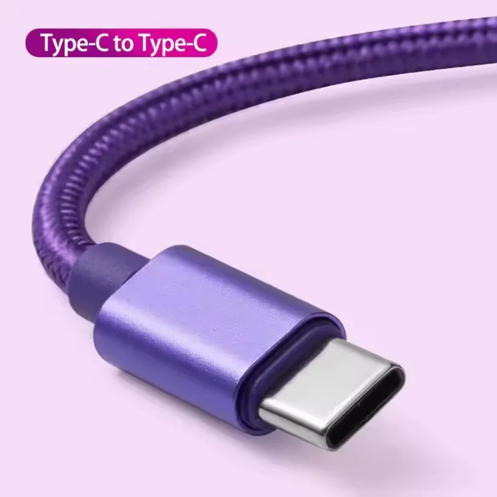 66W Nylon Braided USB Type C to Type C Fast Charging Cable 1/2/3m Quike Charging Data Wire For iPhone Samsung Xiaomi Data Line Qme