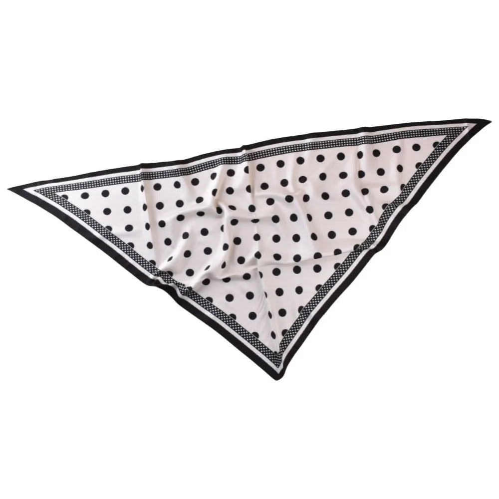 Vintage Printed Polka Dot Triangle Scarf Thin Polyester Jeans Waist Belt Versatile Bandana Imitation Silk Scarf Office Style Qme White