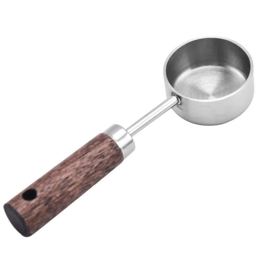 Wooden Coffee Scoop Stainless Steel Long Handle Measuring Spoon Qme Silvery-15ml