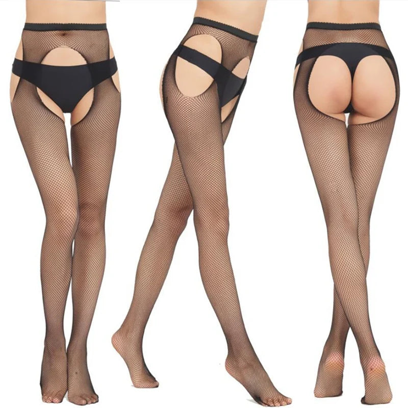 Women Long Sexy Hollow Out Fishnet Stockings Open Crotch Pantyhose Qme