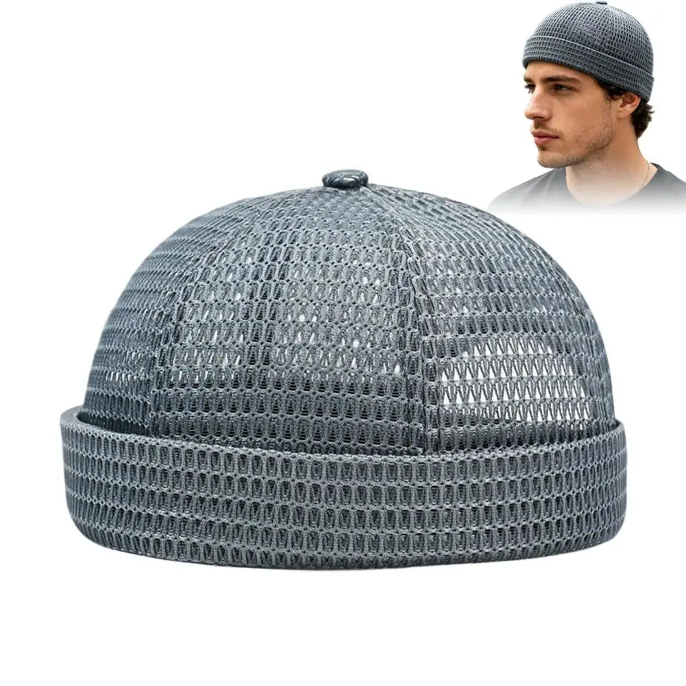 Mens Mesh Brimless Cap Outdoor Sport Summer Docker Beanie Hat Flip Qme Dark Gray
