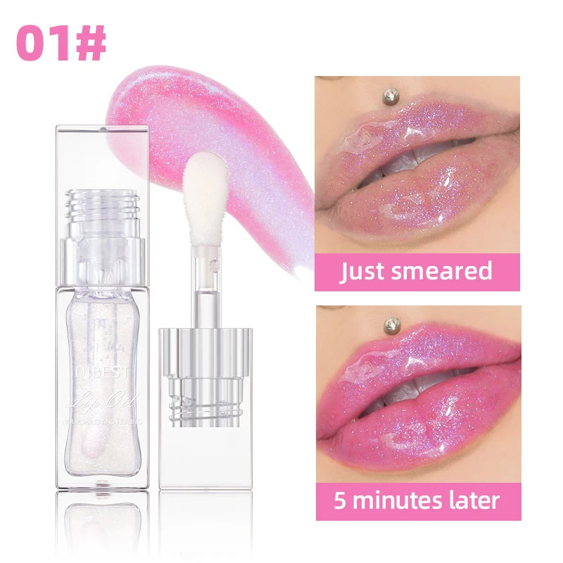 QIBEST 1pc Temperature Color Change Lip Oil Lipgloss Moisturizing Lasting Pink Clear Lip Glaze Pearlescent Lipgloss Makeup New Qme 01